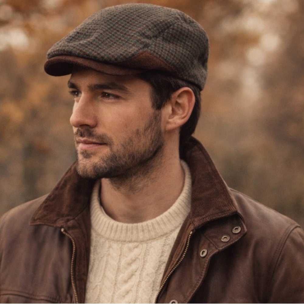 Garcia, made in Spain - wool blend- Brown and Green Checkered Cap